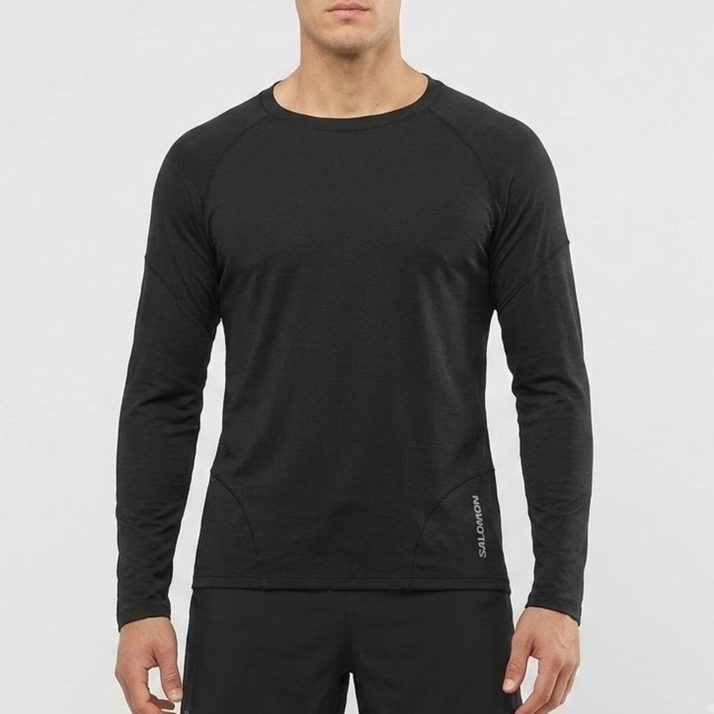 Salomon Cross Run Black Long Sleeve Performance Men's Large Trail Running Shirt